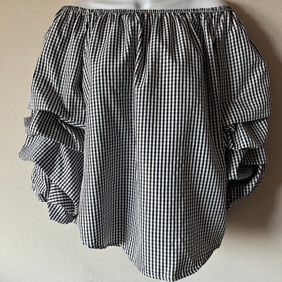 Roommates Tops - NWOT Roommates Off Shoulder Gingham Black and White 3/4" Puff Sleeve Top Size M
